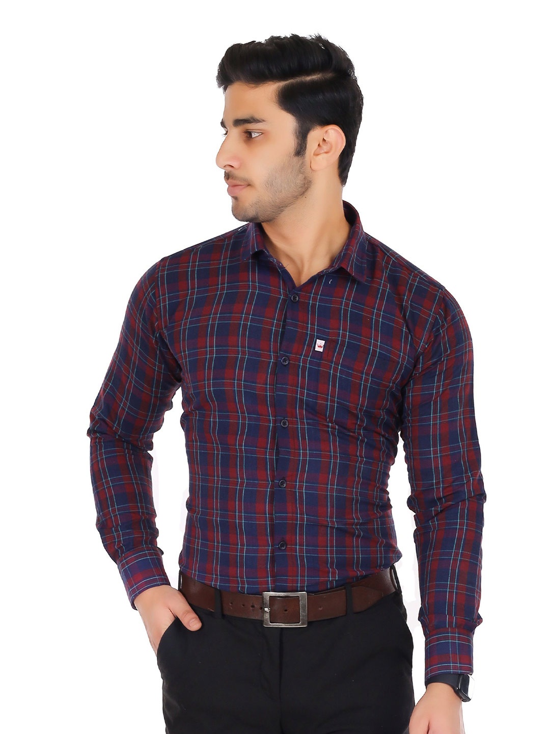 

Marc Laurent Men Comfort Tartan Checks Opaque Checked Casual Shirt, Red