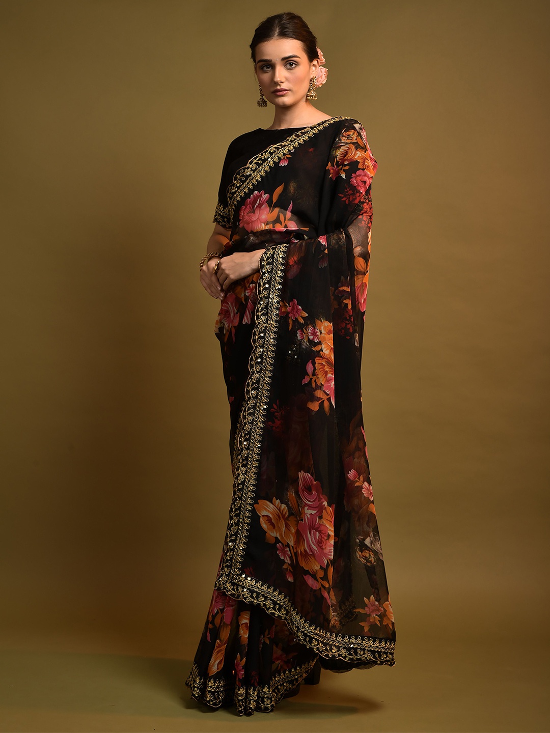 

Anouk Floral Printed Saree, Black