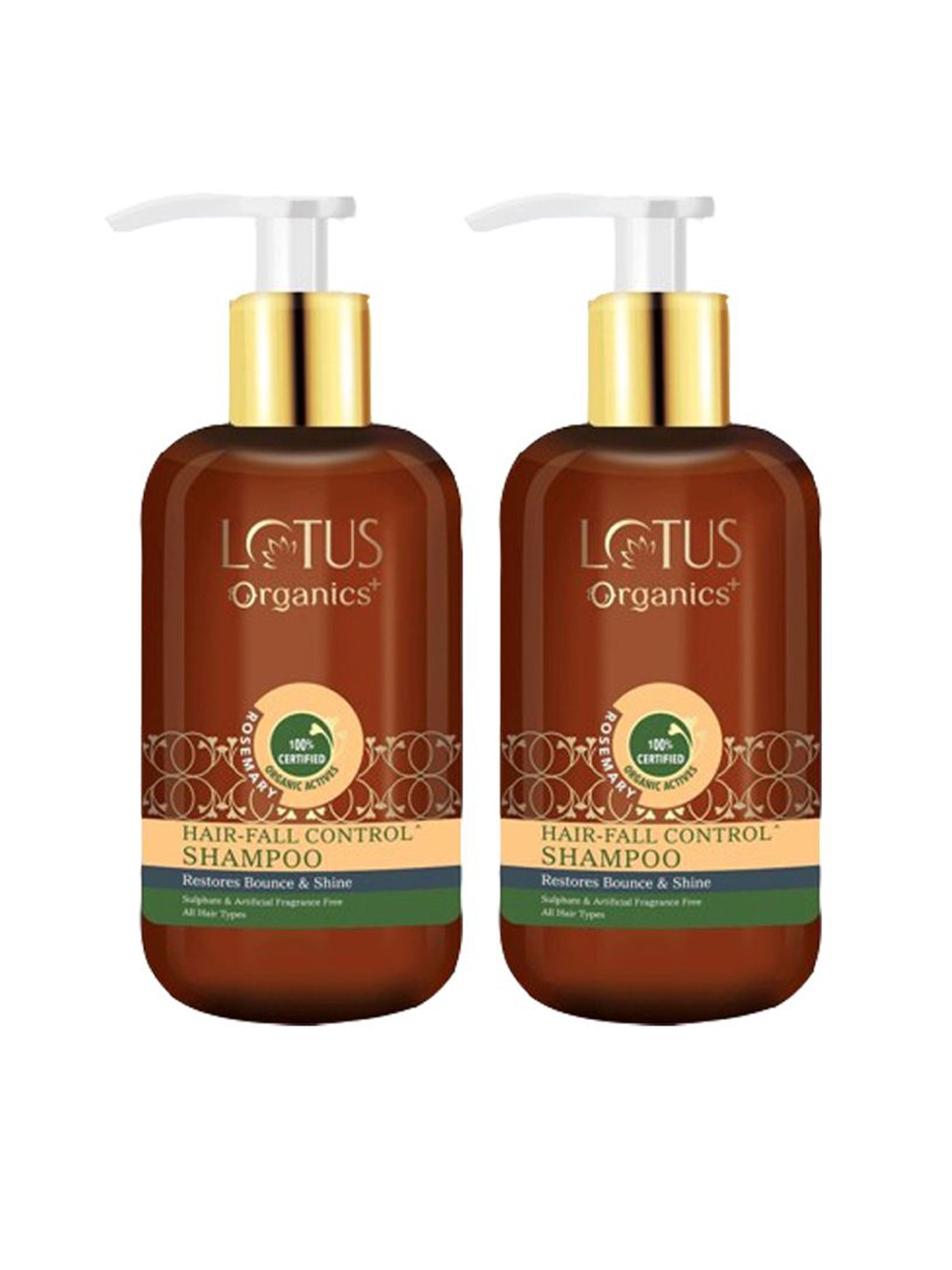 

Lotus Organics+ Set Of 2 Rosemary Hair Fall Control Shampoo- 300 ml Each, Coffee brown