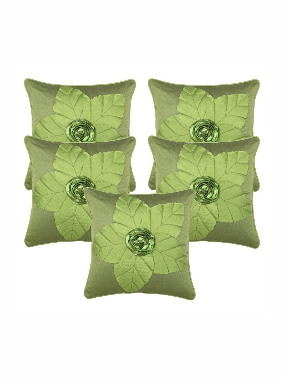 

Creeva Green 5 Pieces Floral Embellished Silk Square Cushion Covers