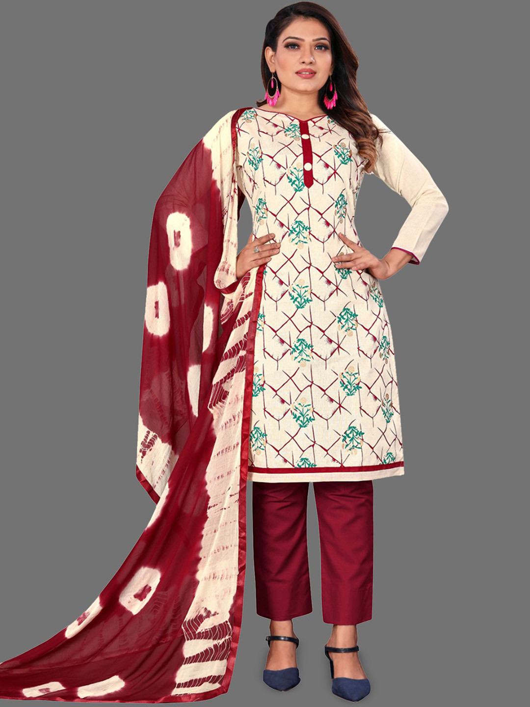 

Aika Abstract Printed Pure Cotton Unstitched Dress Material, Maroon