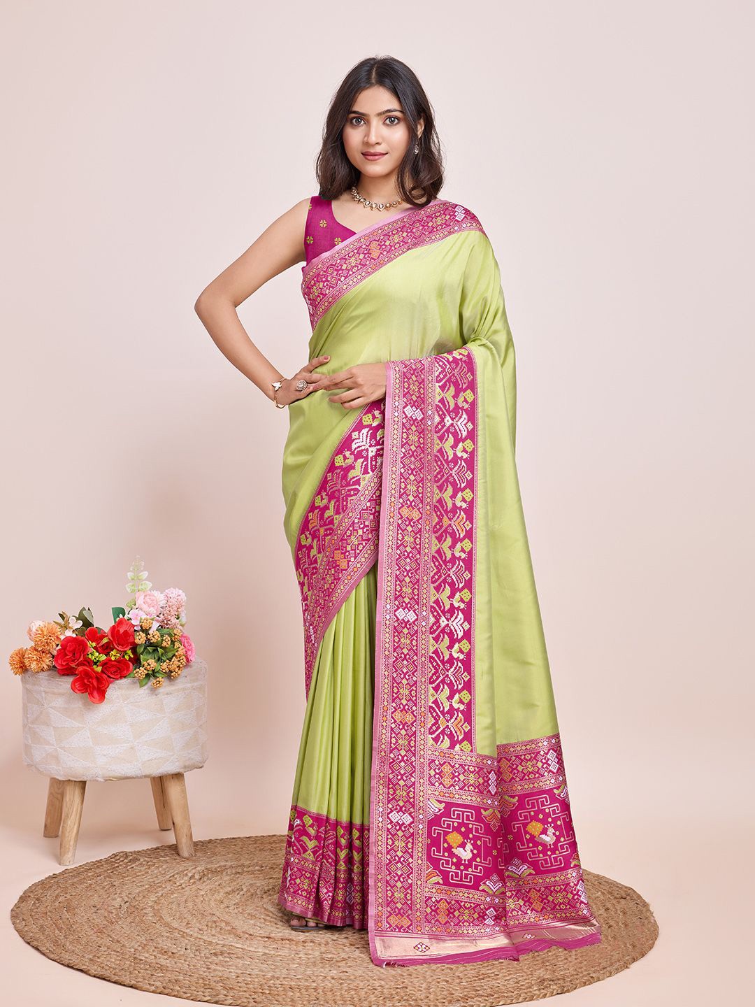 

REALLTREND Woven Design Zari Pure Silk Kota Saree, Olive