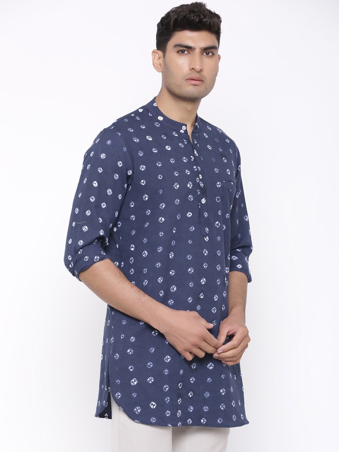 

Tistabene Bandhani Printed Mandarin Collar Chiffon Straight Kurta, Blue