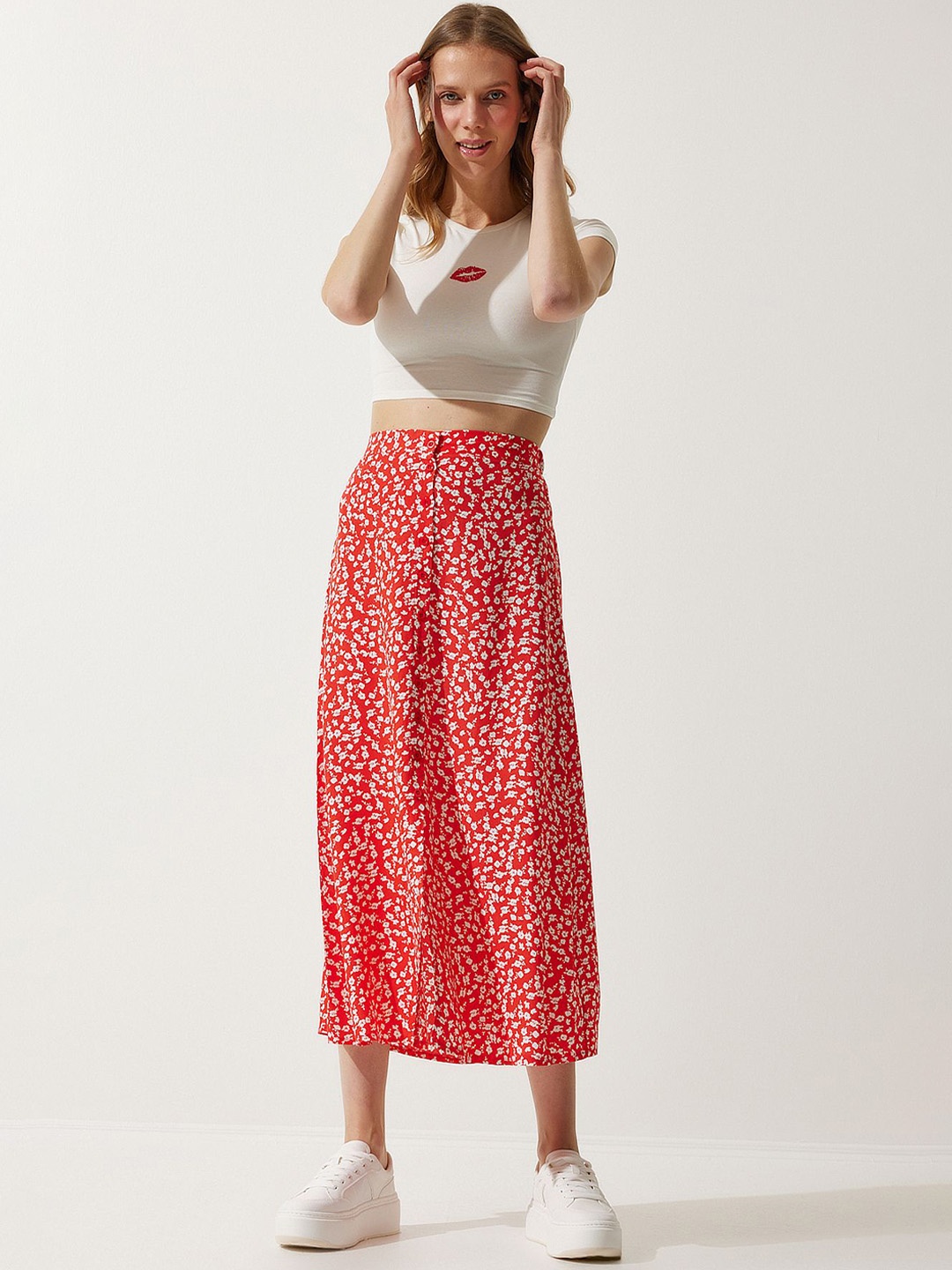 

Happiness istanbul Printed A-Line Skirts, Red