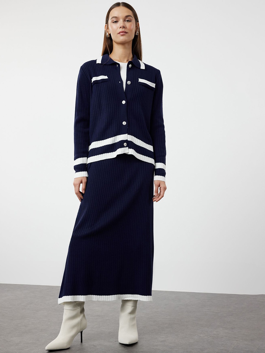 

Trendyol Pure Acrylic Shirt With Skirt, Navy blue