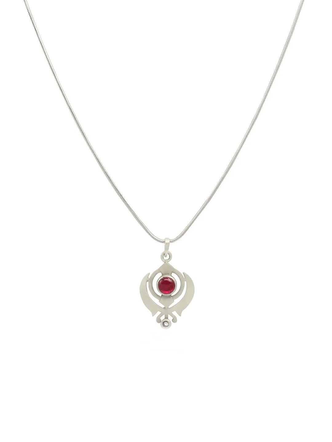 

Unniyarcha Men 92.5 Silver Heart Shaped Stone Studded Khanda Pendant