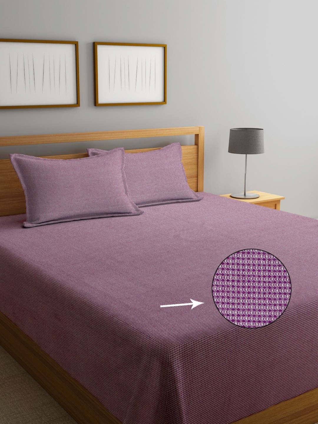 

KLOTTHE Purple Woven Design Pure Cotton King Size Bedcover With 2 Pillow Covers