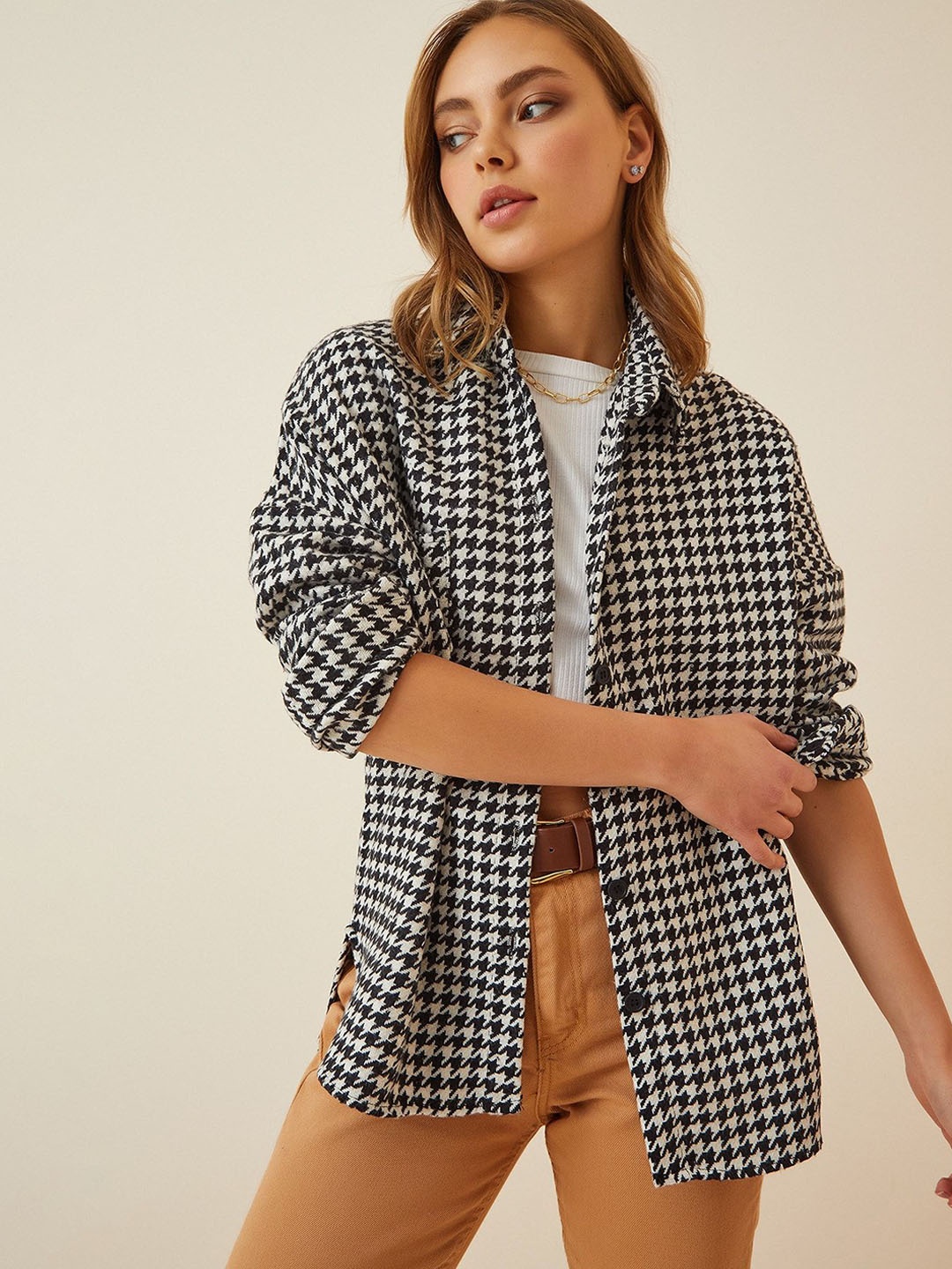 

Happiness istanbul Women Floral Checked Tailored Jacket, Na