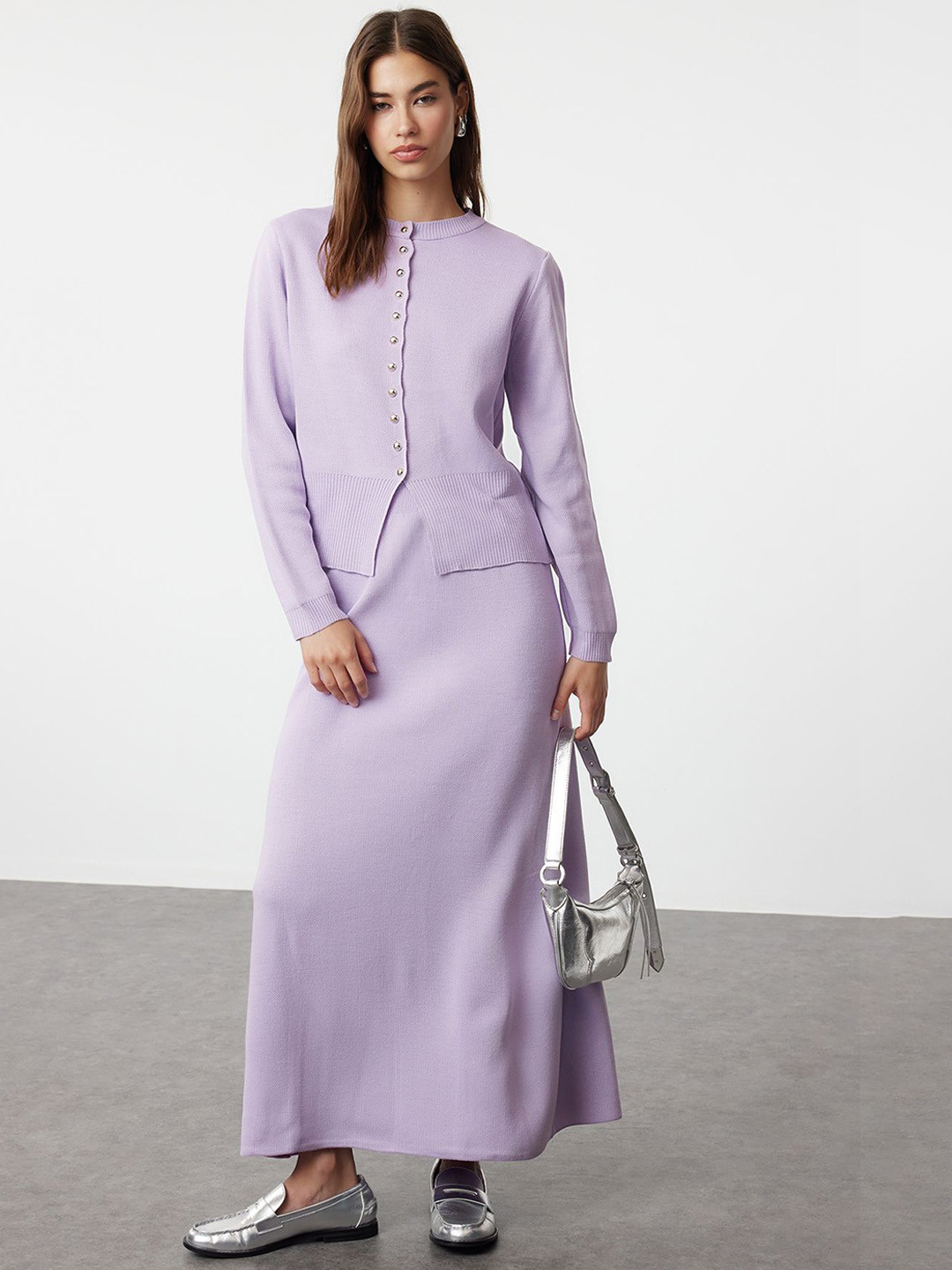 

Trendyol Round Neck Acrylic Top With Skirt, Lavender