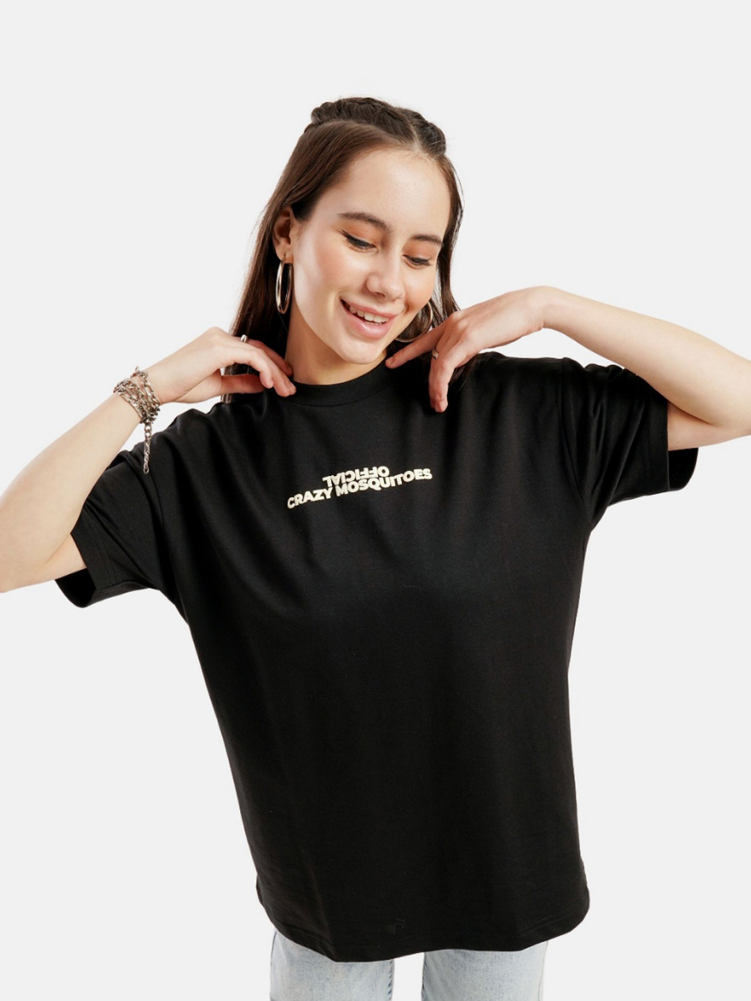 

Crazy Mosquitoes Women Extended Sleeves Pockets T-shirt, Black