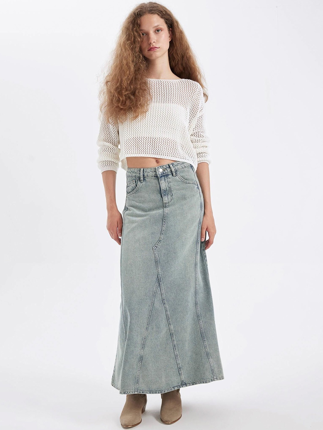 

DeFacto Flared Denim Maxi Skirts, Blue