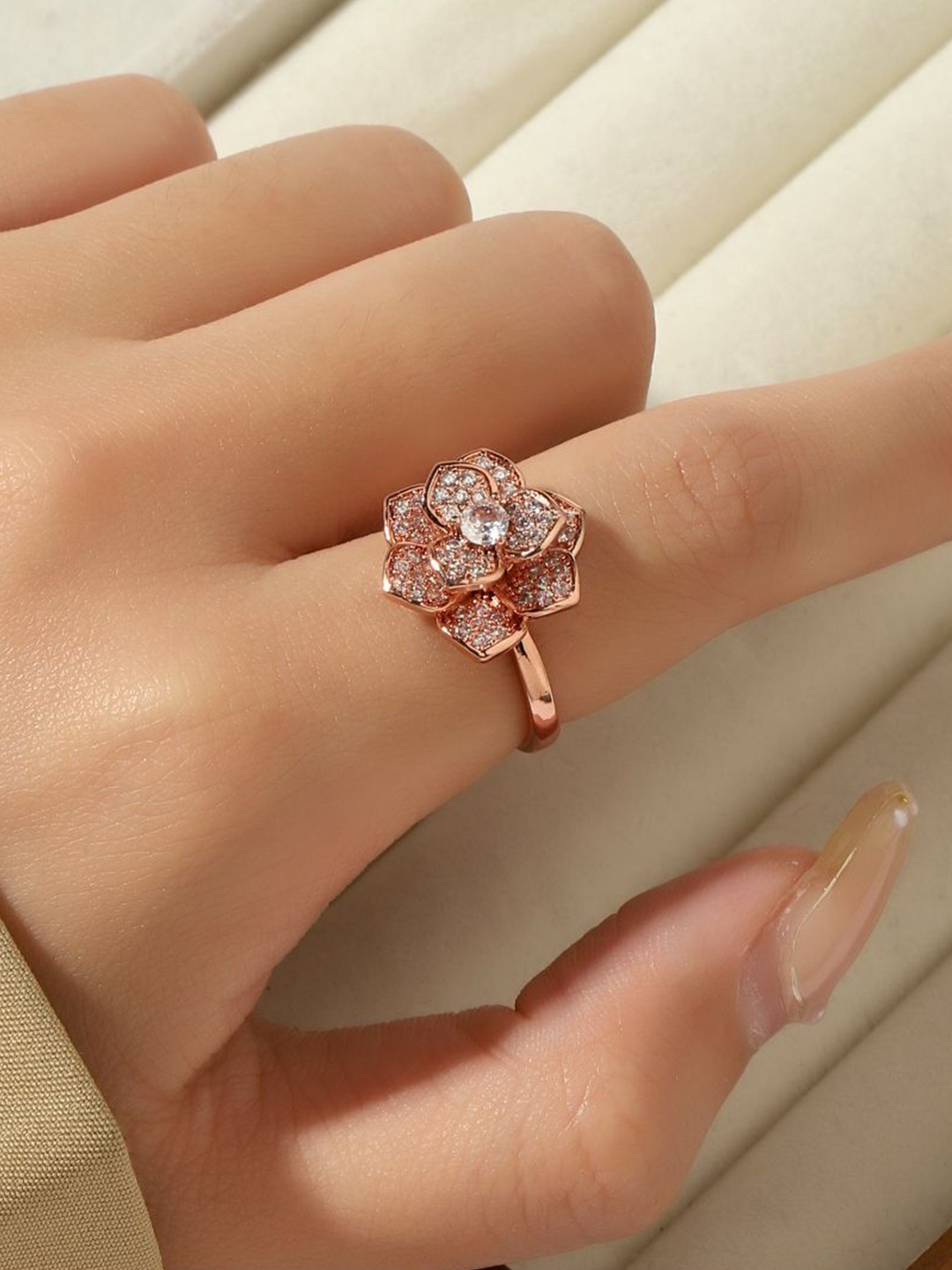 

SALTY Evie 14K Gold-Plated & Crystal-Studded Adjustable Finger Ring, Rose gold