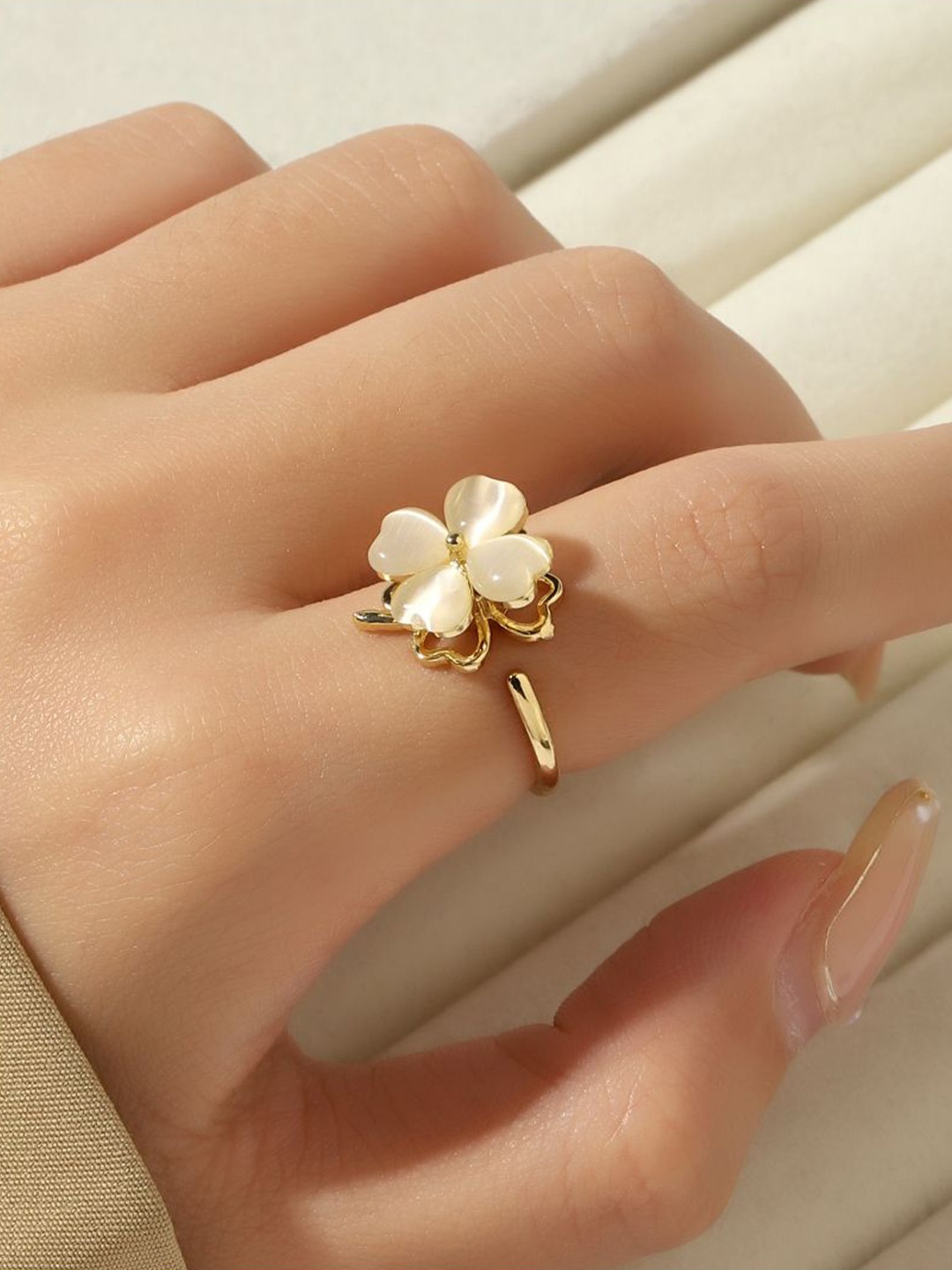 

SALTY 14KT Gold Plated & Stone Studded Adjustable Finger Ring
