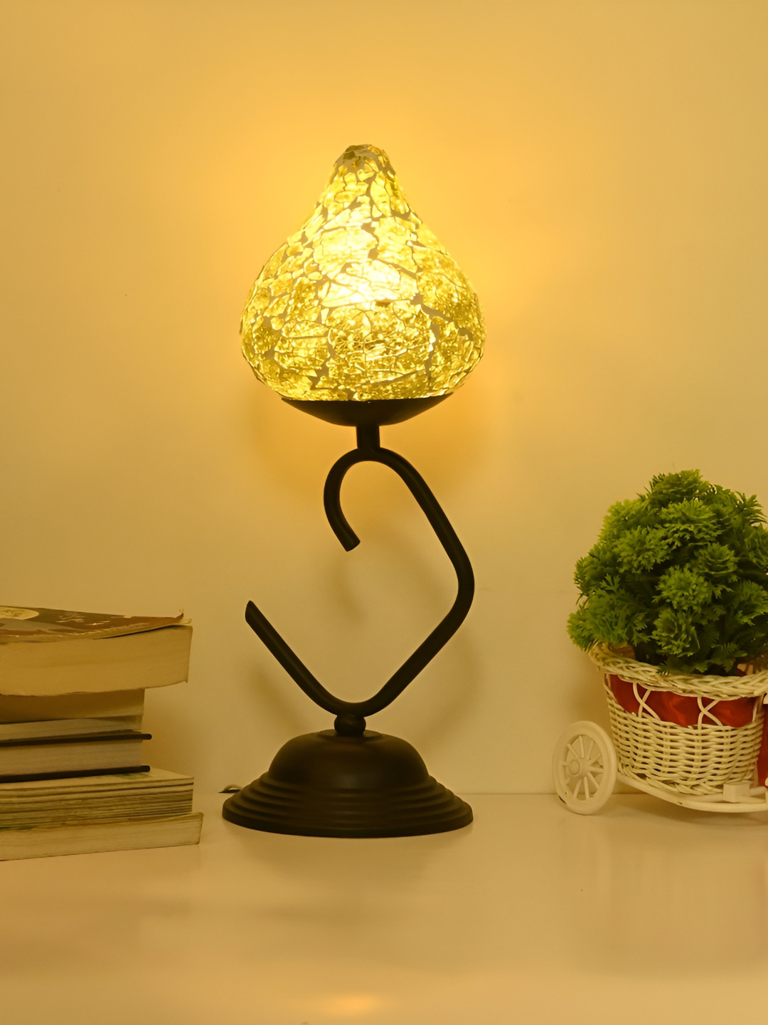 

Afast Green & black Textured Traditional Abstract Glass Table Lamp With Adjustable Cord