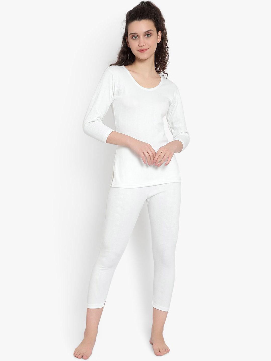 

SKY HEIGHTS Women Striped Cotton Thermal Set, White