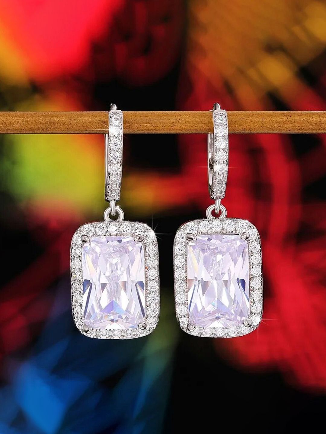 

Designs & You Silver-Plated Contemporary Crystals Drop Earrings