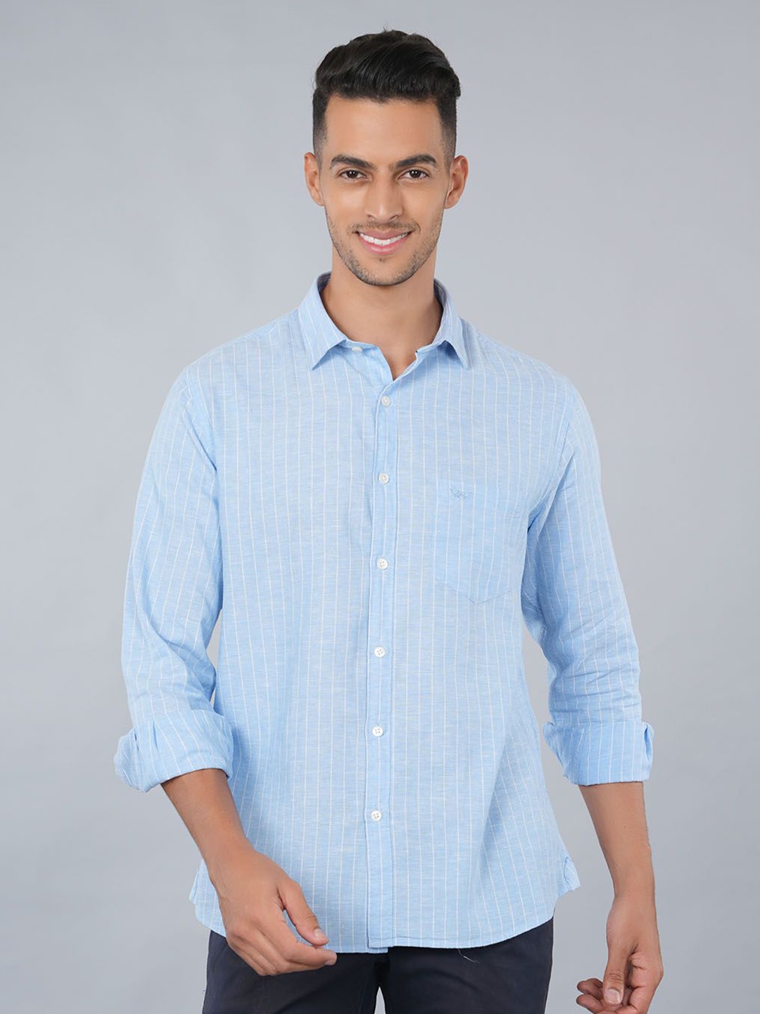 

Ostermann Men Tartan Checks Opaque Striped Casual Shirt, Blue