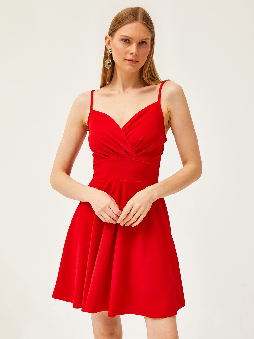 

Olalook Shoulder Straps Fit & Flare Midi Dress, Red