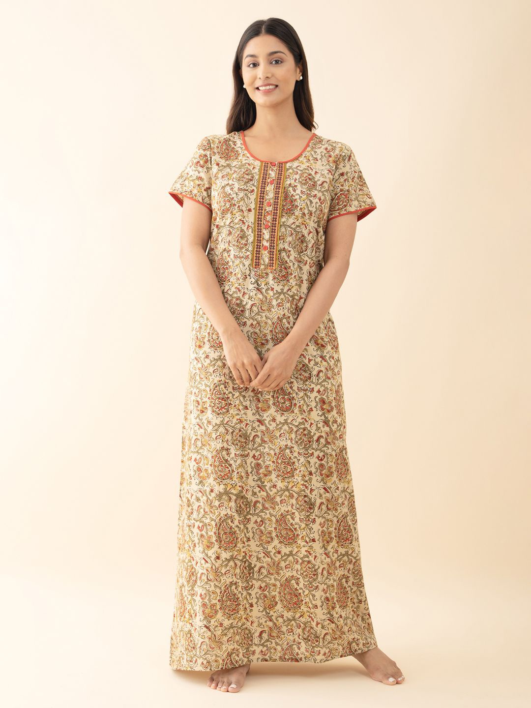 

Maybell Printed pure cotton Maxi Nightdress, Beige