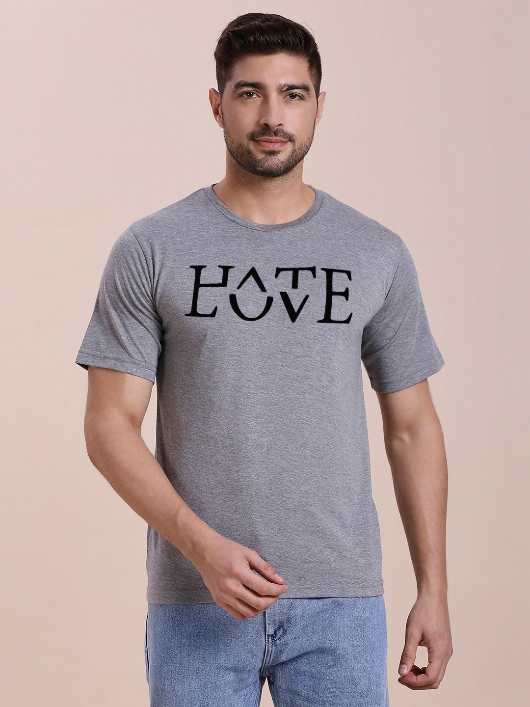 

MOD ECRU Unisex Typography Printed Round Neck Cotton T-Shirt, Grey