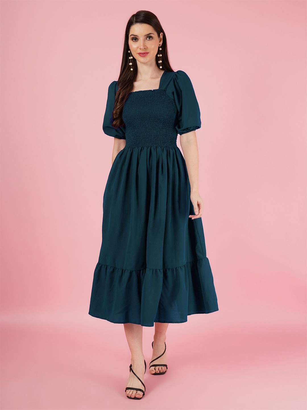 

Femvy Puff Sleeve Fit & Flare Dress, Blue