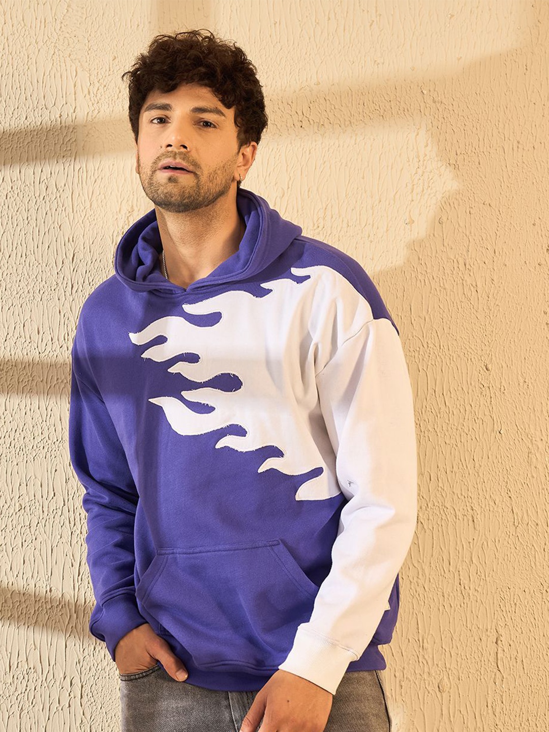 

FUGAZEE Men Colourblocked Hooded Sweatshirt, Purple