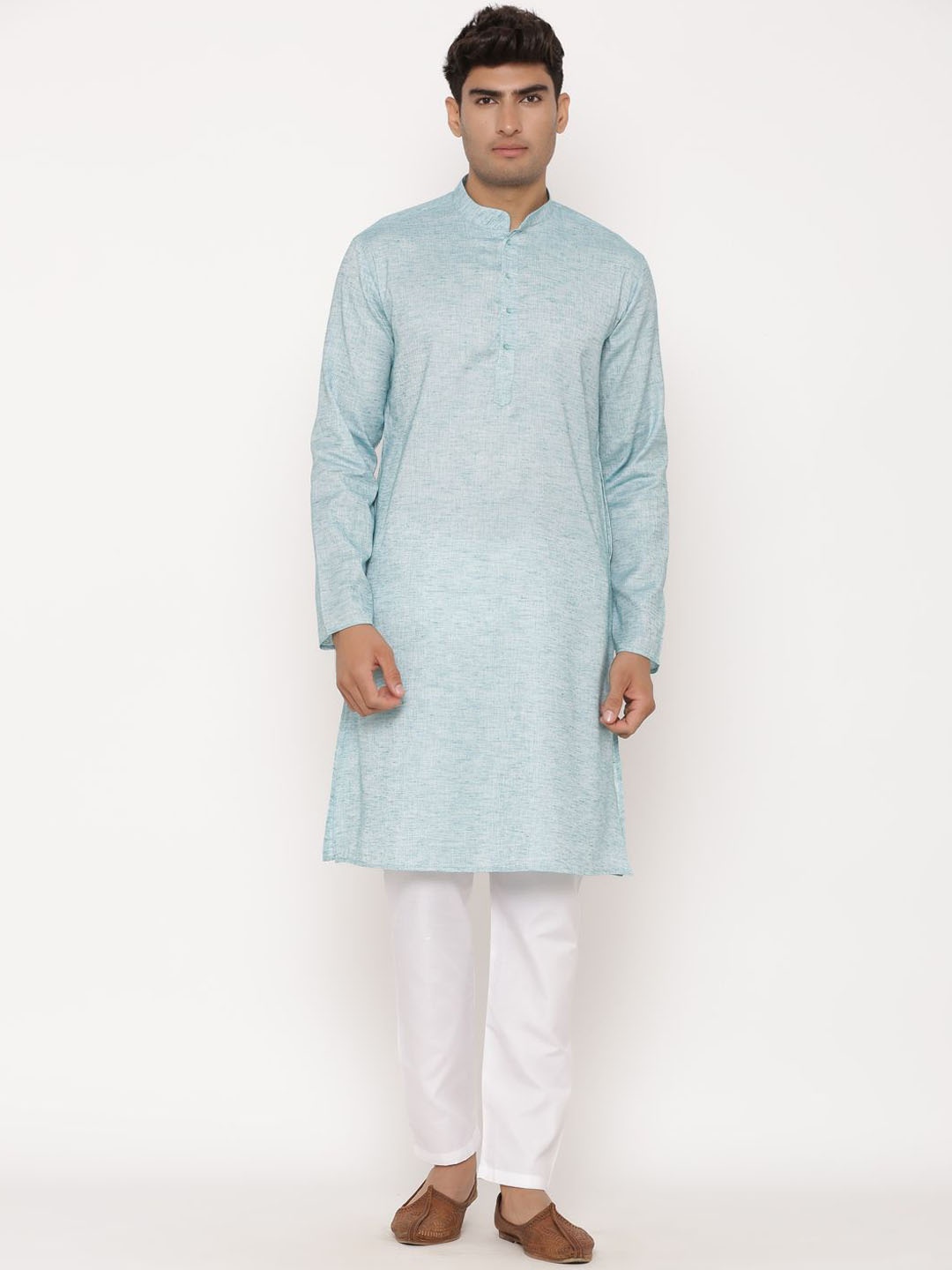 

Tistabene Mandarin Collar Linen Straight Kurta, Green
