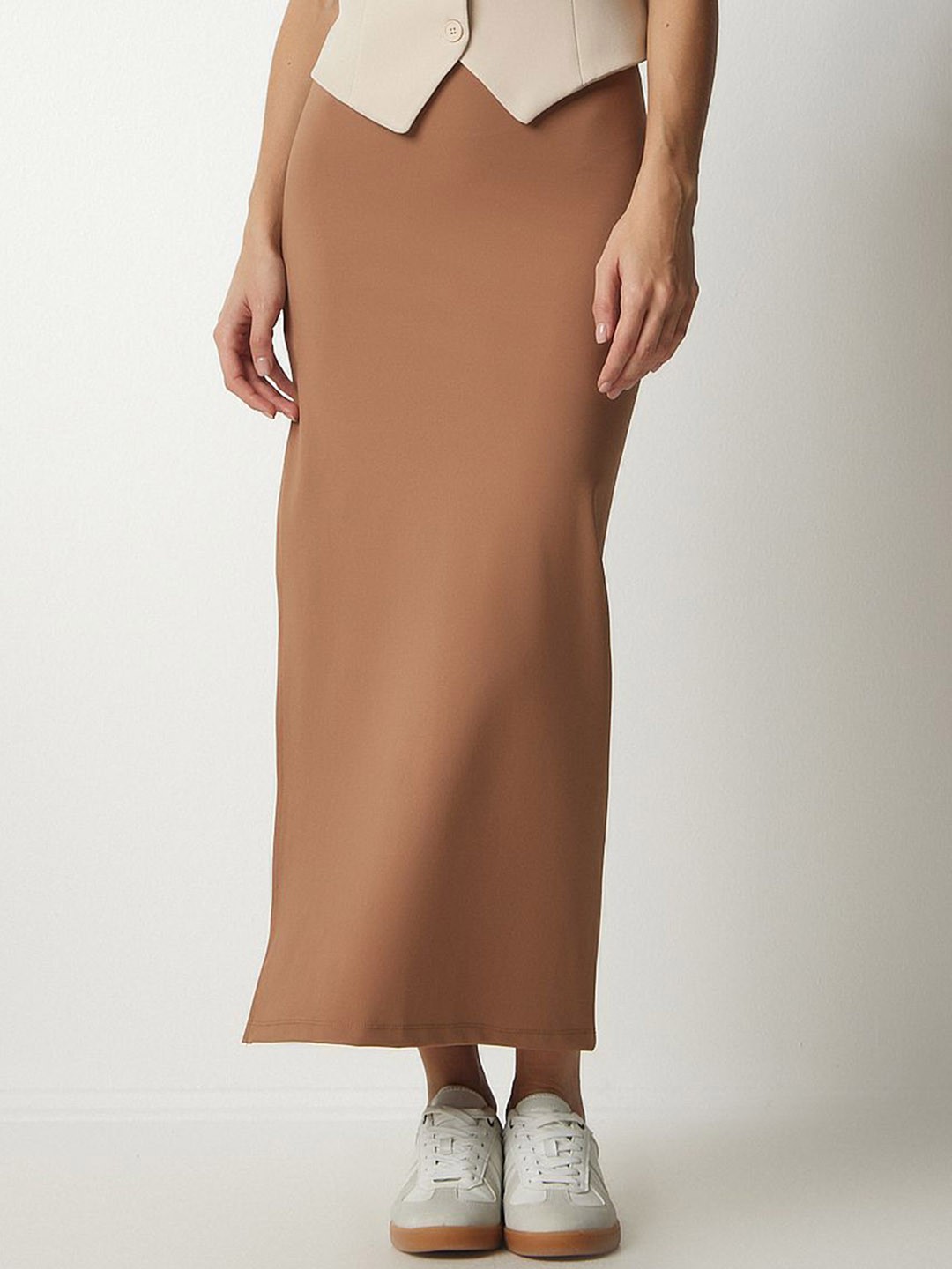 

Happiness istanbul Solid A-Line Straight Maxi Skirts, Brown