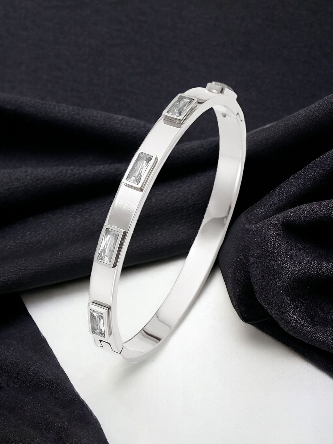 

Jewels Galaxy Women Crystals Silver-Plated Bangle-Style Bracelet