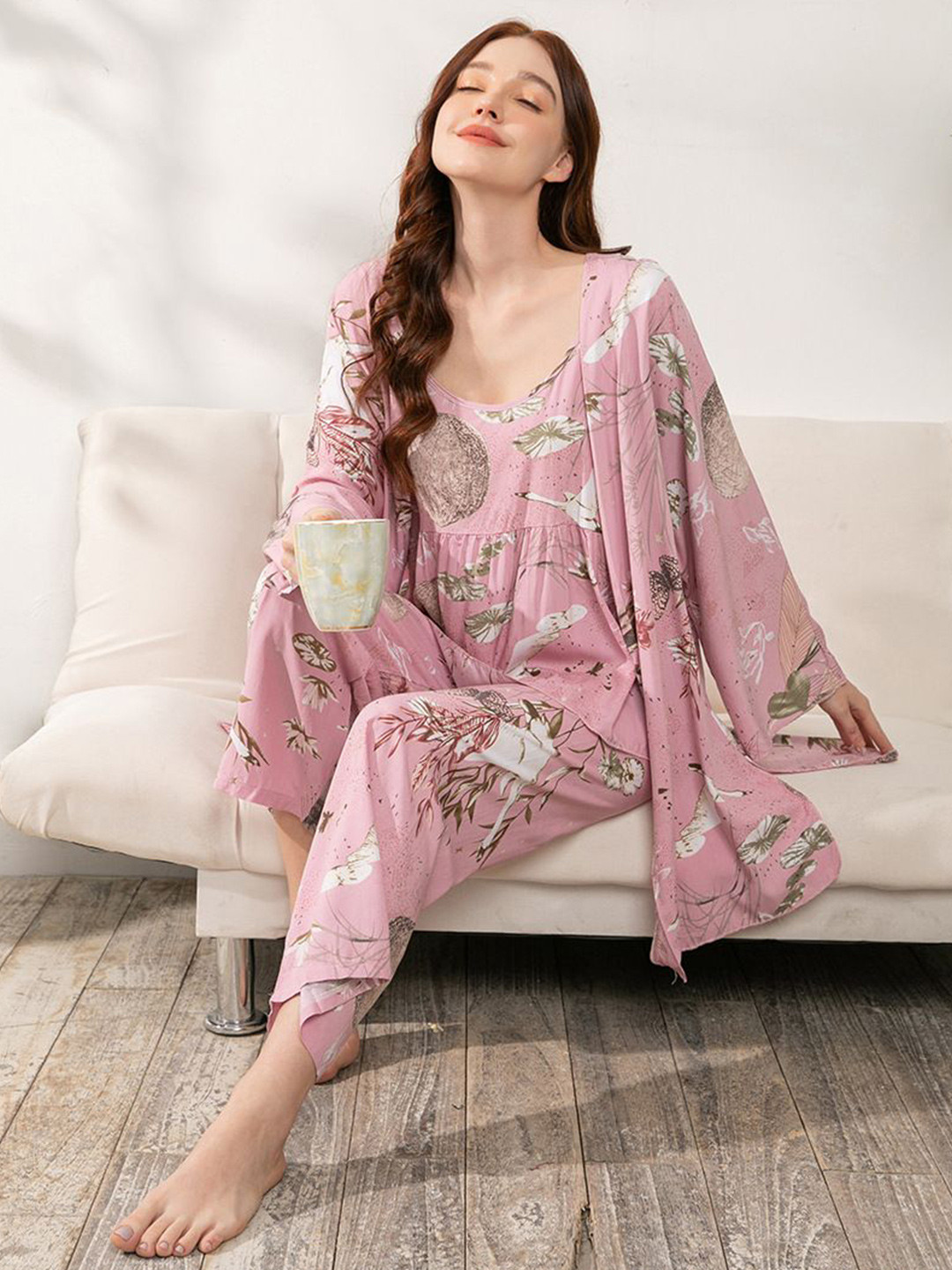

StyleCast Printed Top & Trousers Night Suits, Mauve