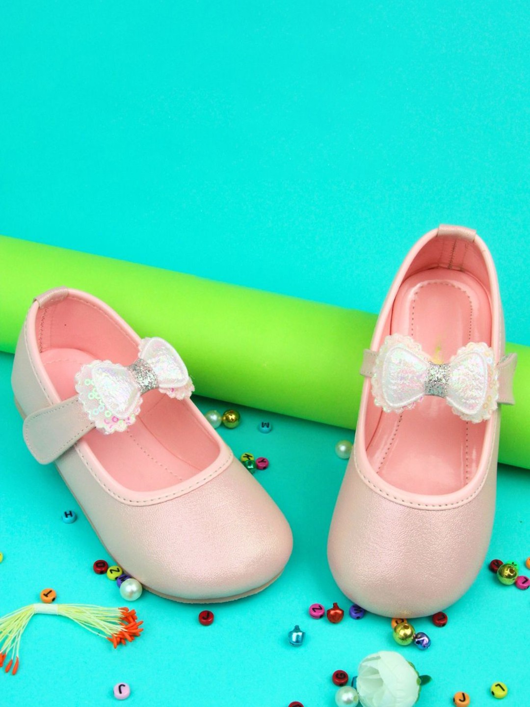 

NESKA MODA Girls Ballerinas with Bows Flats, Pink