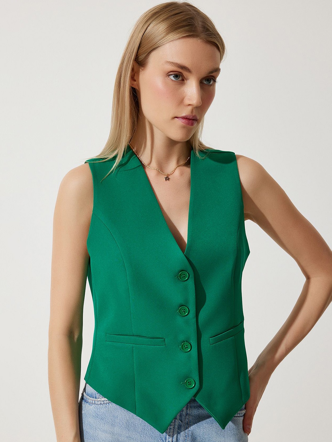 

Happiness istanbul V Neck Slim-Fit Waistcoat, Green