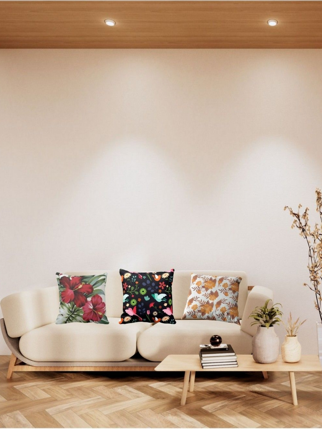 

THEYAYACAFE White & Grey Set of 3 Floral Velvet Square Cushion Covers