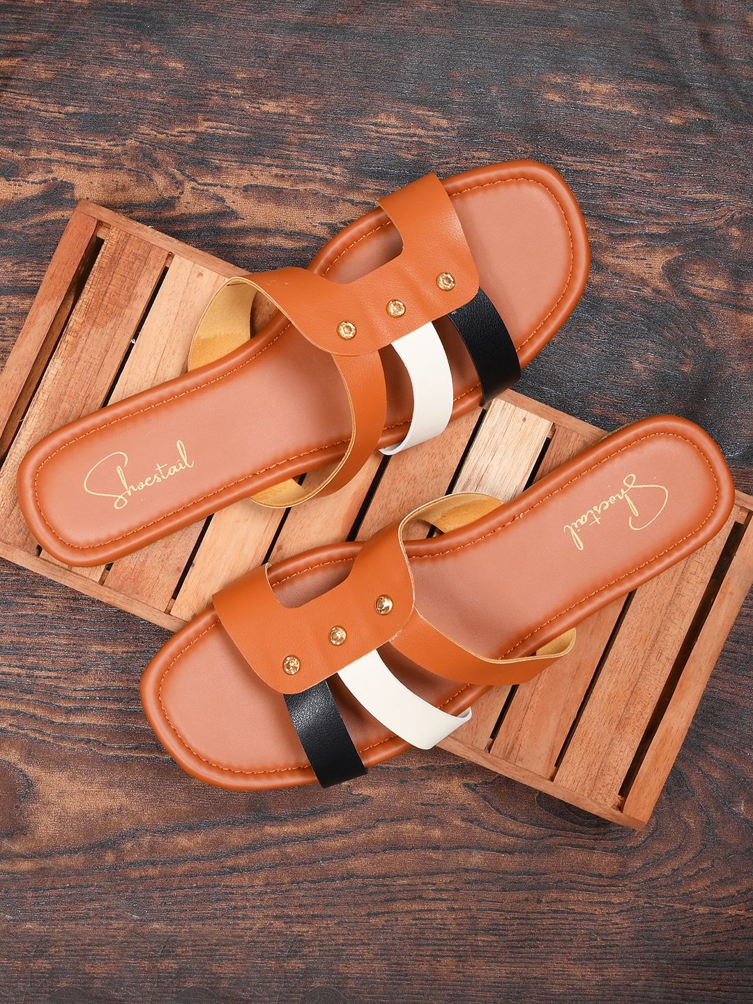 

Shoestail Women Textured Open Toe Flats, Tan