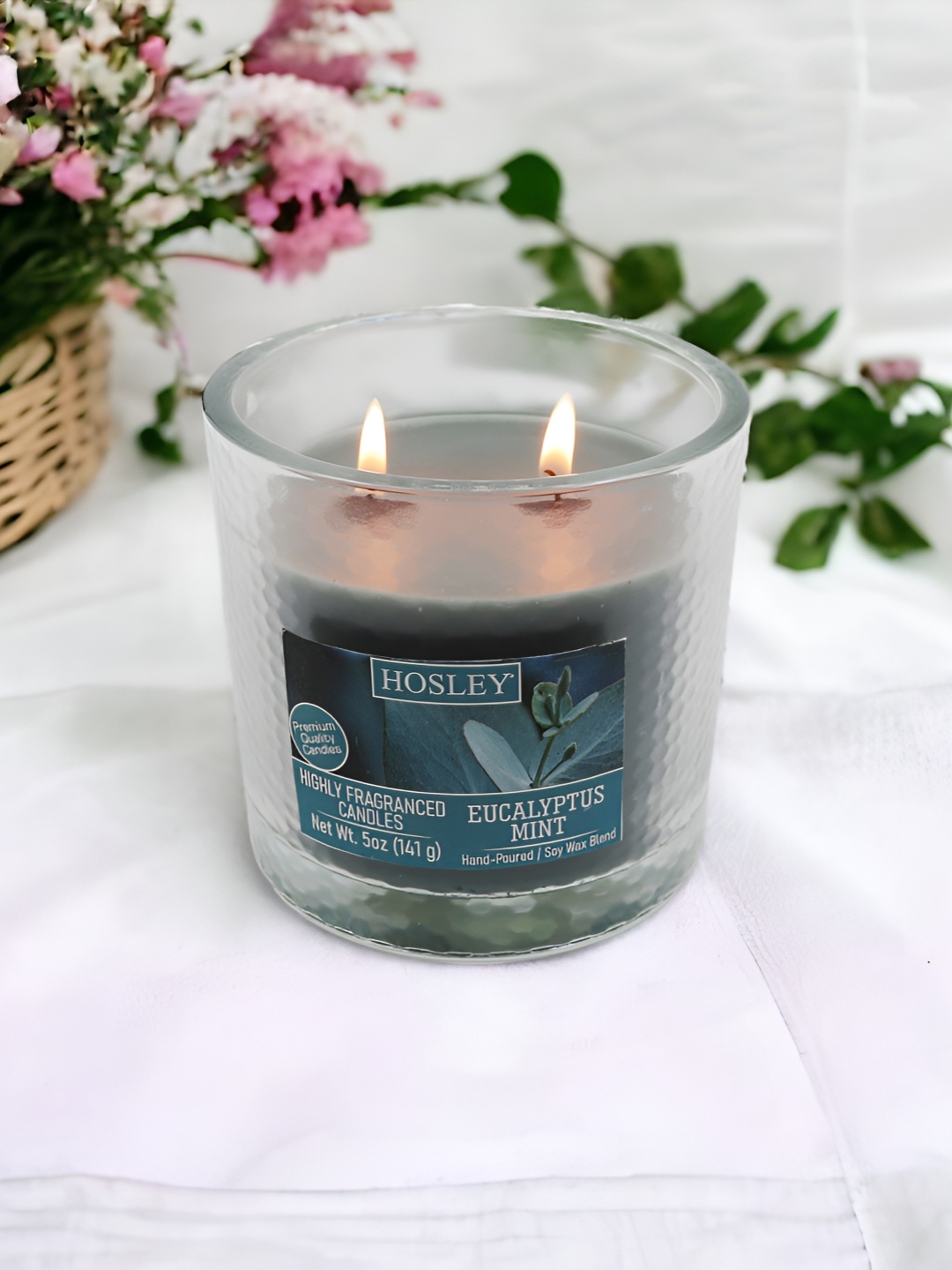

HOSLEY Grey 2 Wick Euacalyptus Mint Fragrance Jar Candle