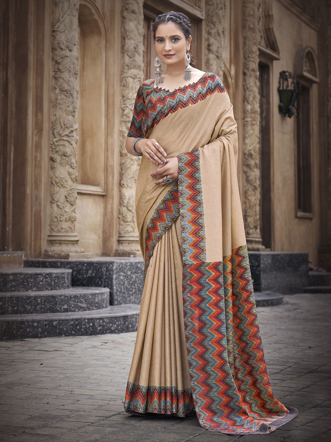 

Satrani Art Silk Muga Saree, Beige