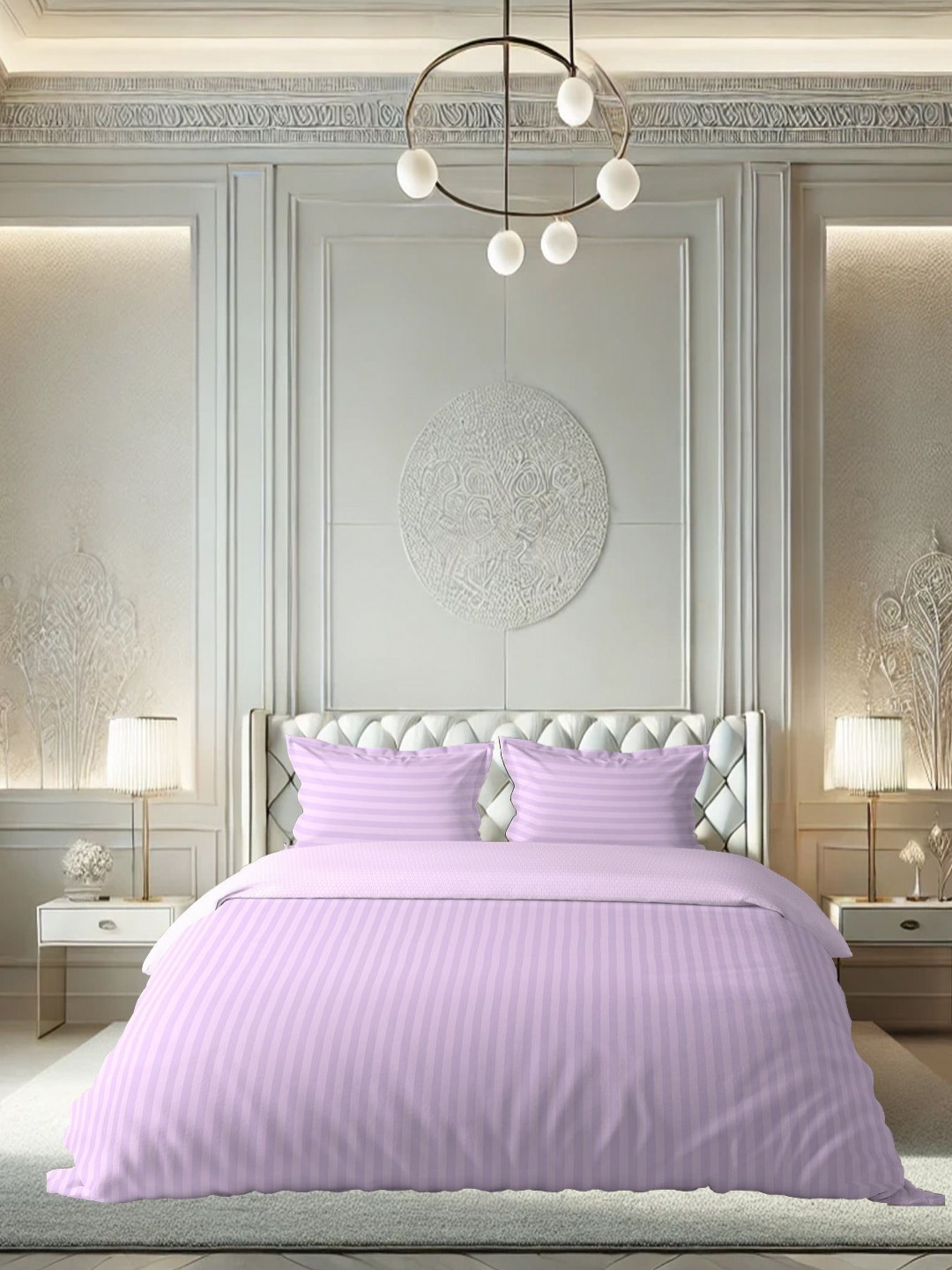 

borato Lavender Striped 210 TC King Bedsheet with 2 Pillow Covers
