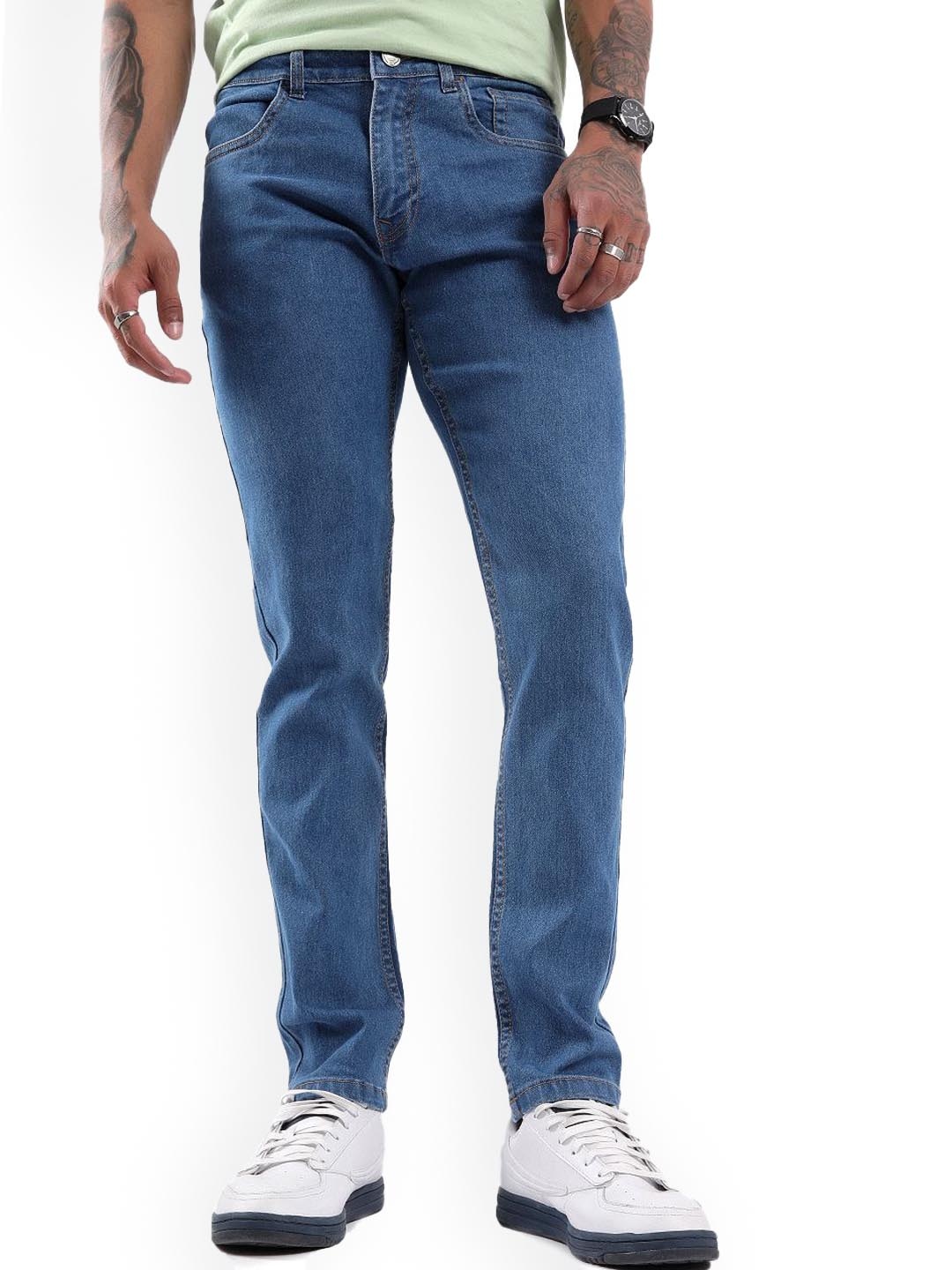 

WROGN Men Slim Fit Mid-Rise Low Distress Cotton Jeans, Blue