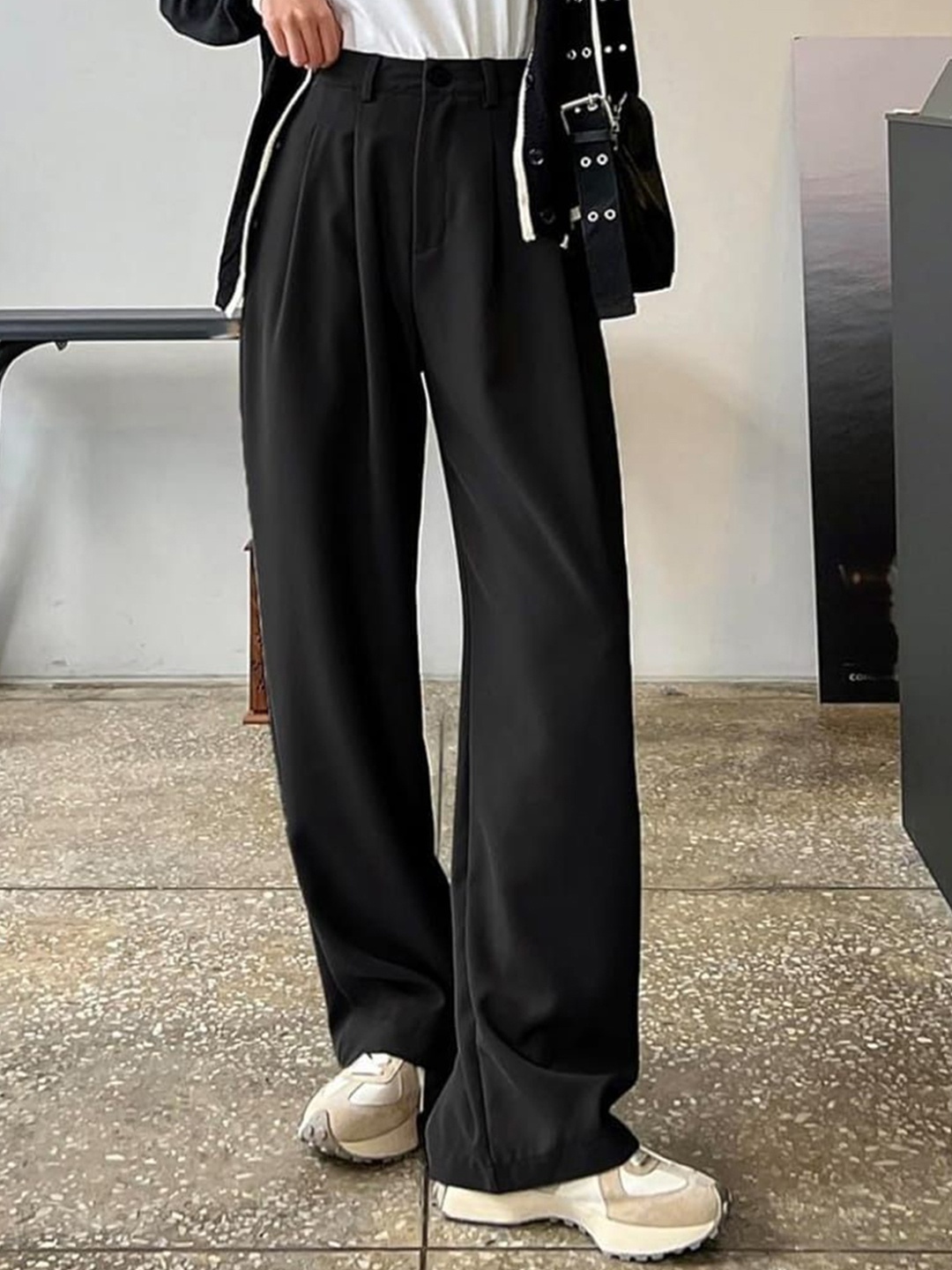 

Next One Women High-Rise Pleated Korean Trousers, Black