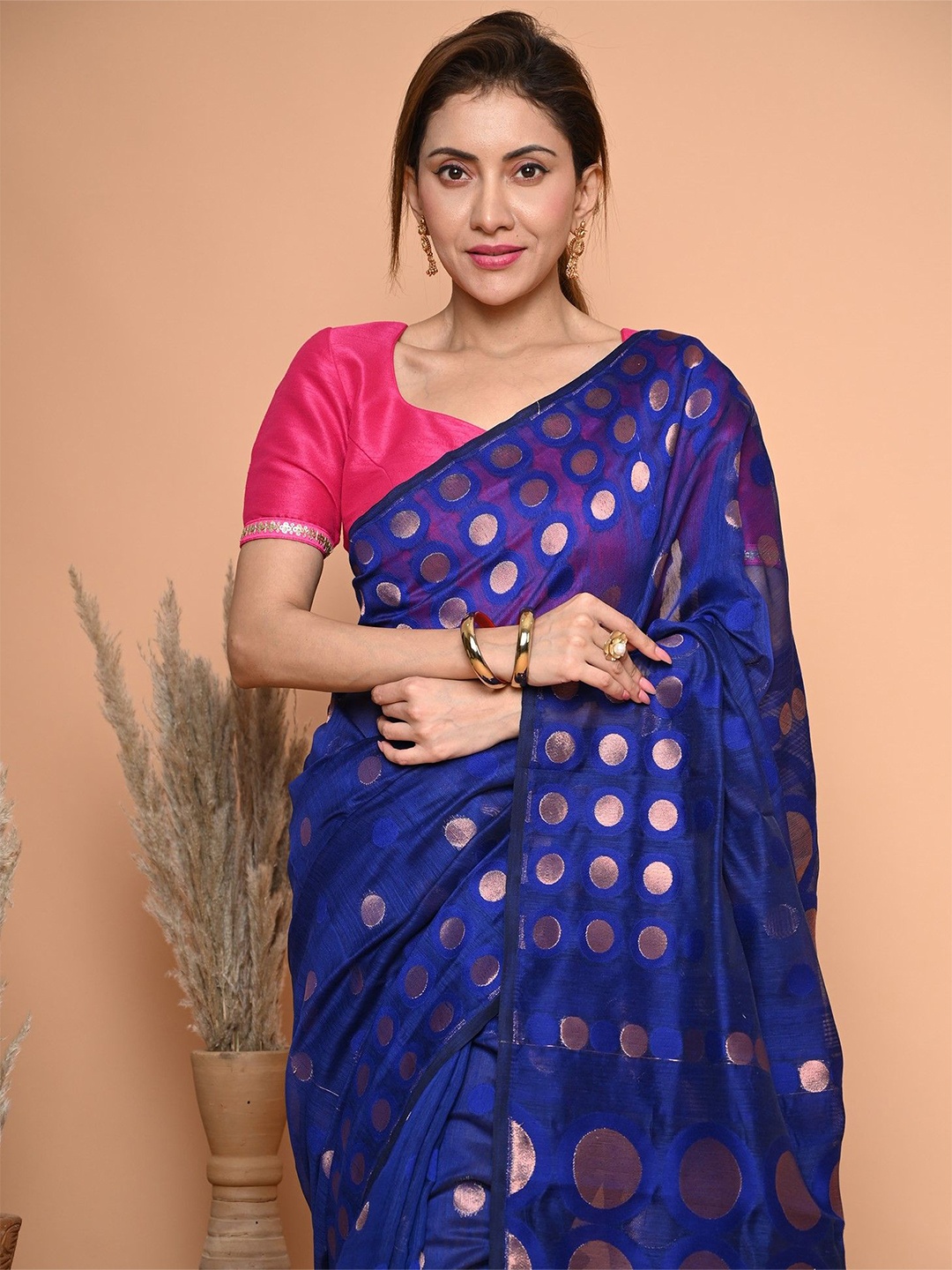 

BEATITUDE Woven Design Zari Pure Cotton Saree, Blue
