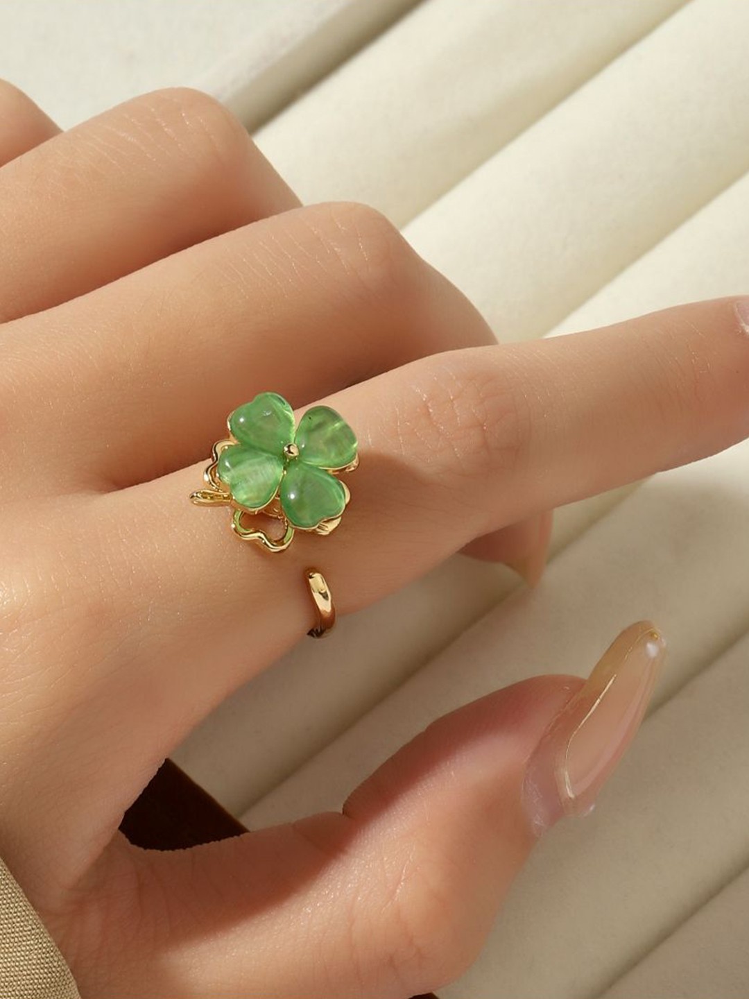 

SALTY 14KT Gold Plated & Stone Studded Adjustable Finger Ring