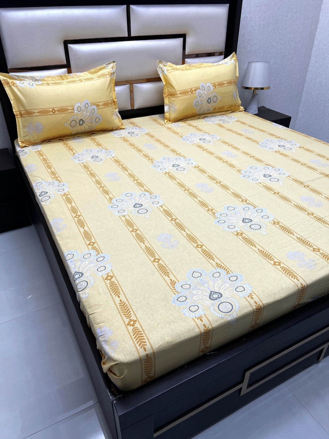 

Pure Decor Passion Yellow Ethnic 260 TC Pure Cotton Queen Bedsheet With 2 Pillow Covers