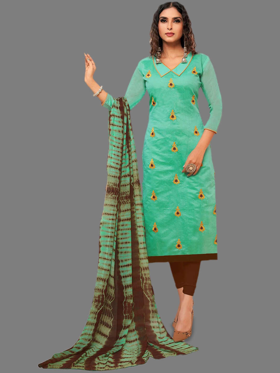

Aika Embroidered Pure Cotton Unstitched Dress Material, Green