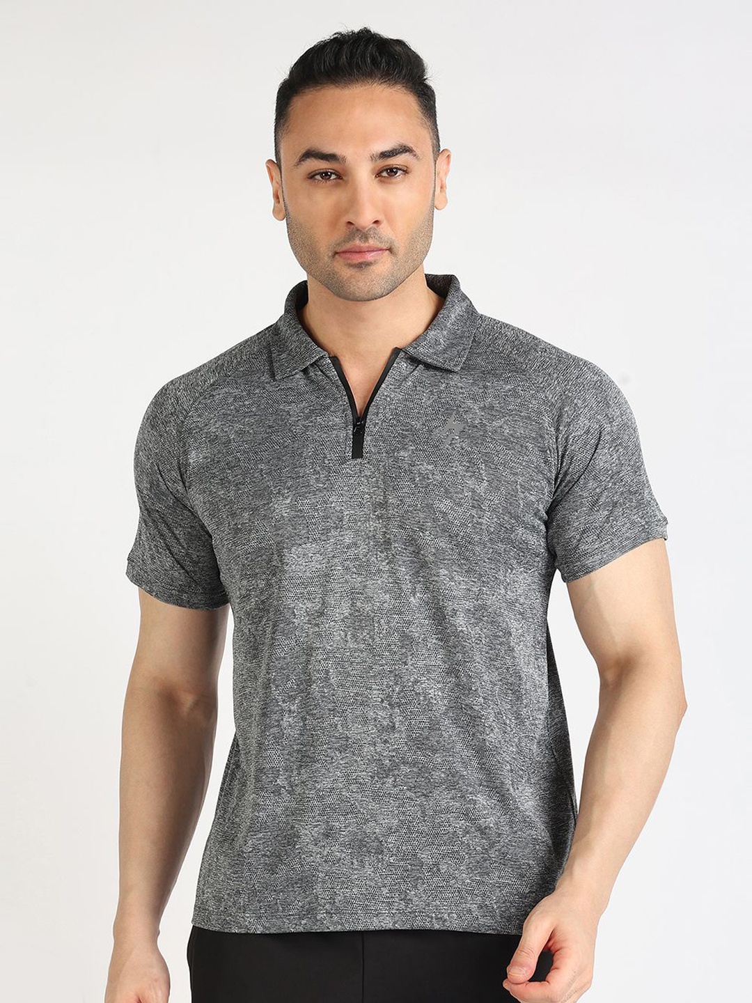 

Hardik Pandya Burst Camouflage Printed Polo Collar Moisture Wicking T-shirt, Grey