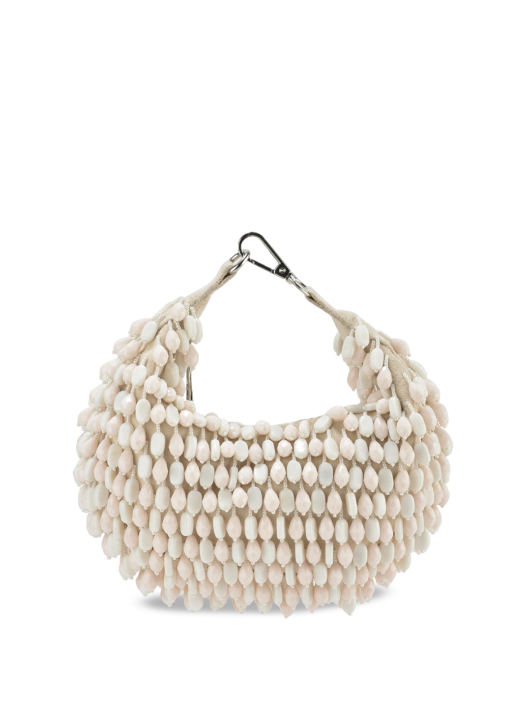 

Forever Noor Geometric Suede Swagger Handheld Bag with Fringed, White