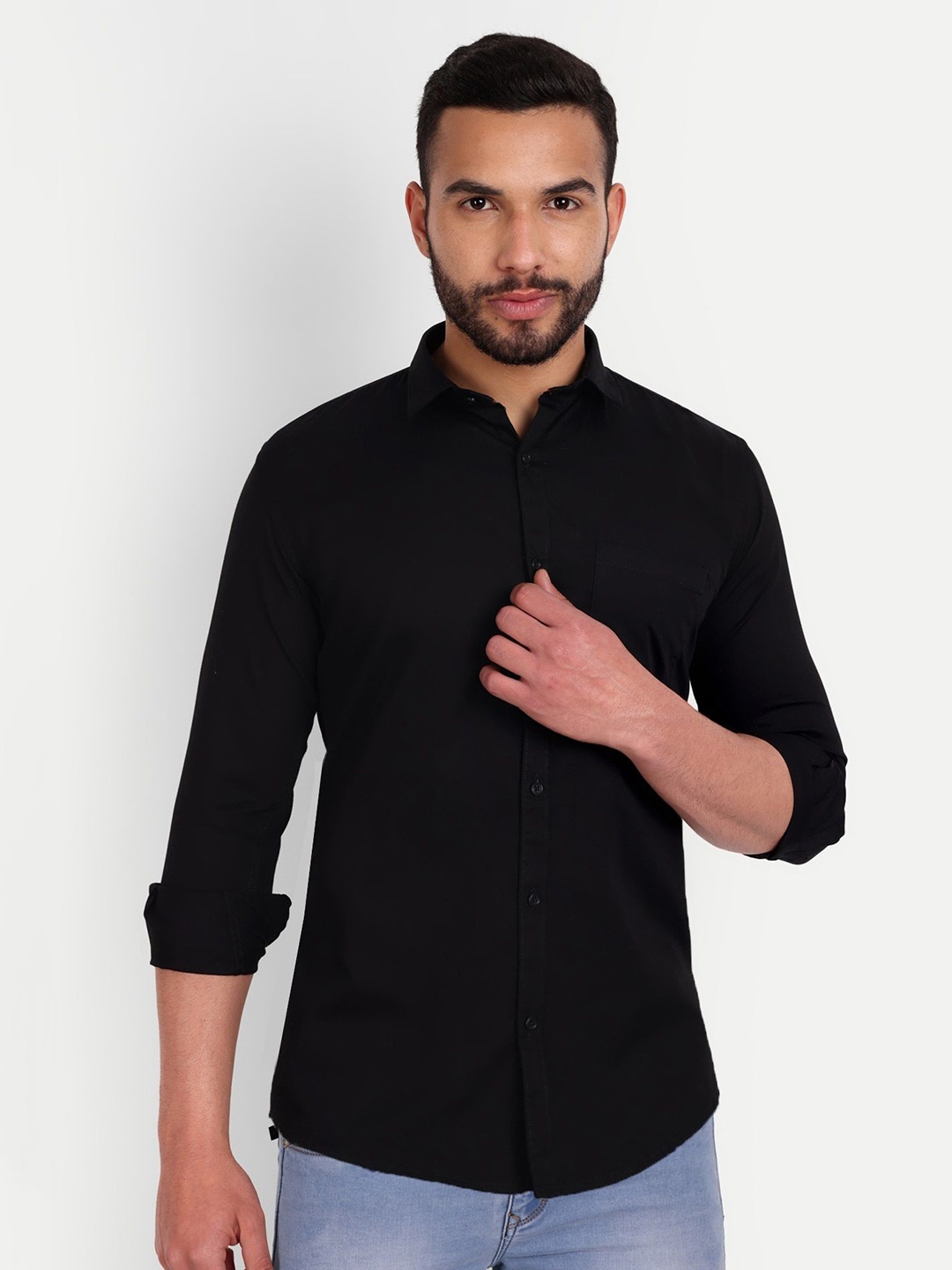

MEGHZ Men Slim Fit Opaque Casual Shirt, Black