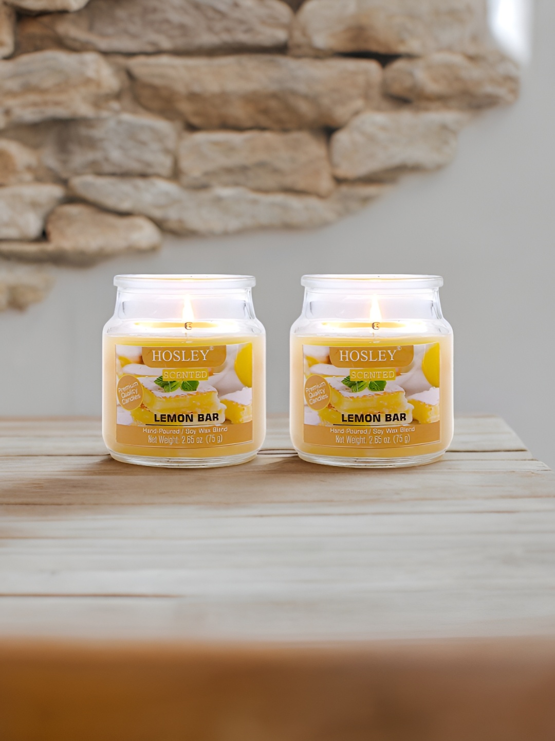 

HOSLEY Yellow 2 Pieces Lemon Bar Jar Candle