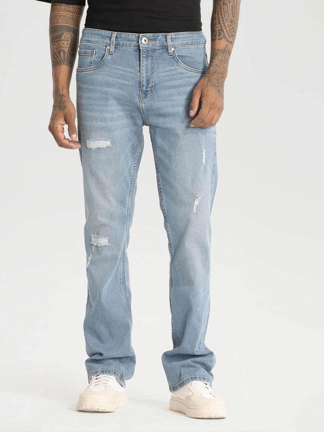 

Snitch Men Classic Mildly Distressed Light Fade Stretchable Jeans, Blue