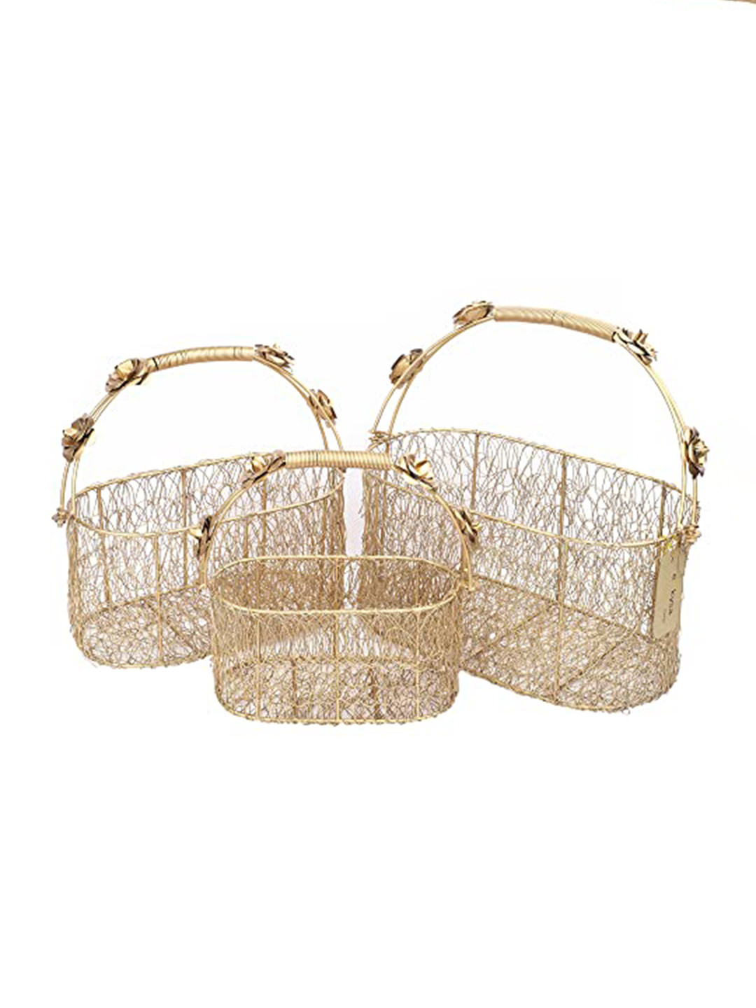 

e kysa Gold-Toned 3 Pieces Self Design Meshwire Multipurpose Hamper