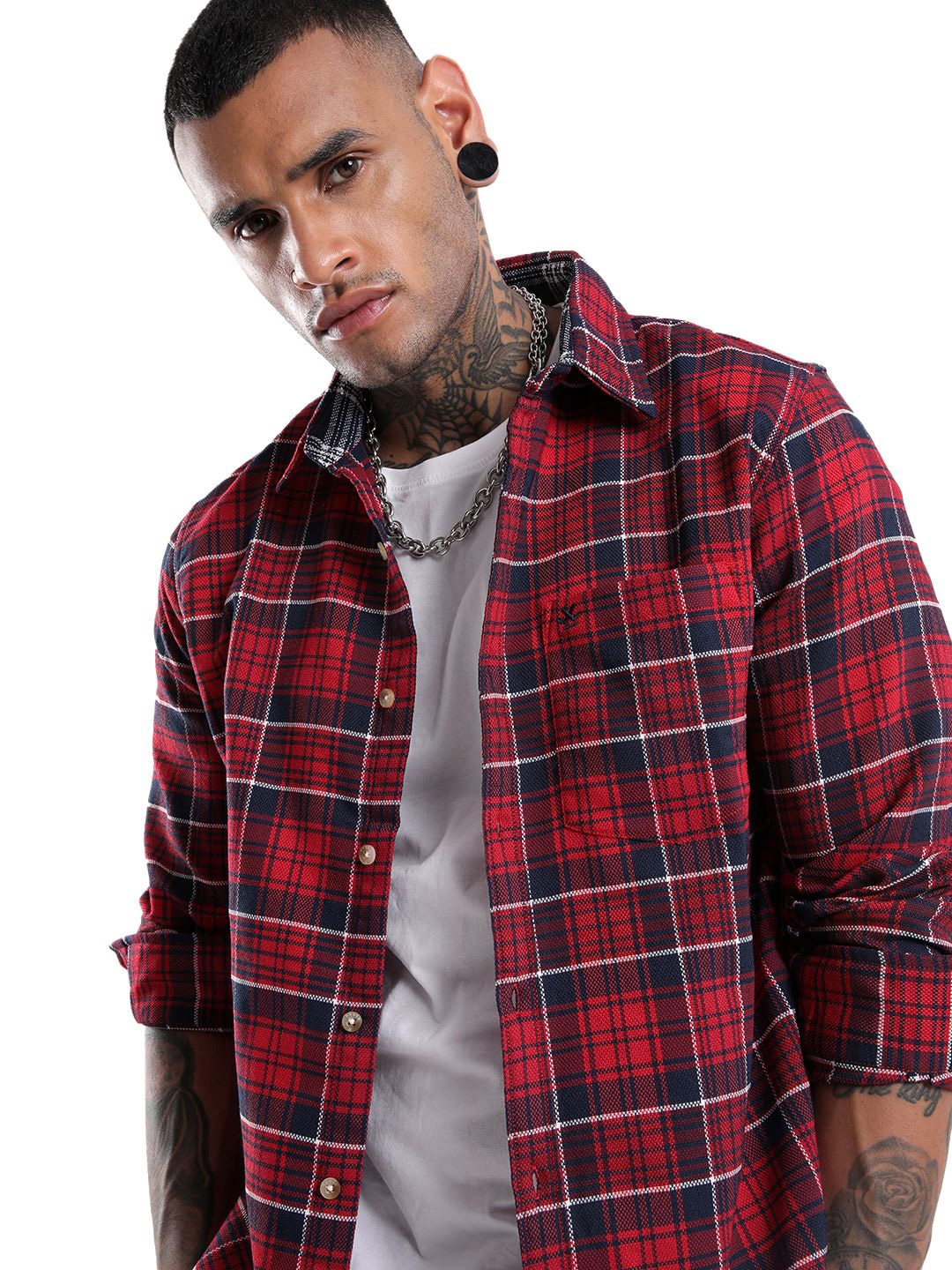 

WROGN Men Custom Slim Fit Tartan Checks Opaque Checked Casual Shirt, Red